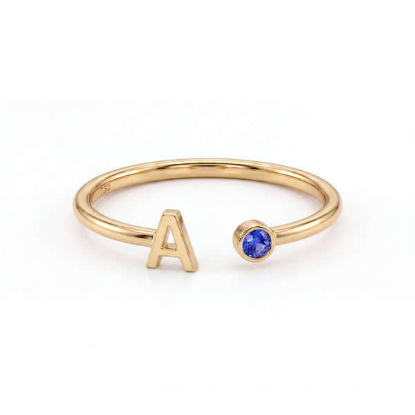 Adjustable Initial Birthstone Ring "Tove"