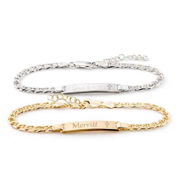 Boy's or Girl's 14K Gold-Plated or Sterling Silver Cross ID Bracelet
